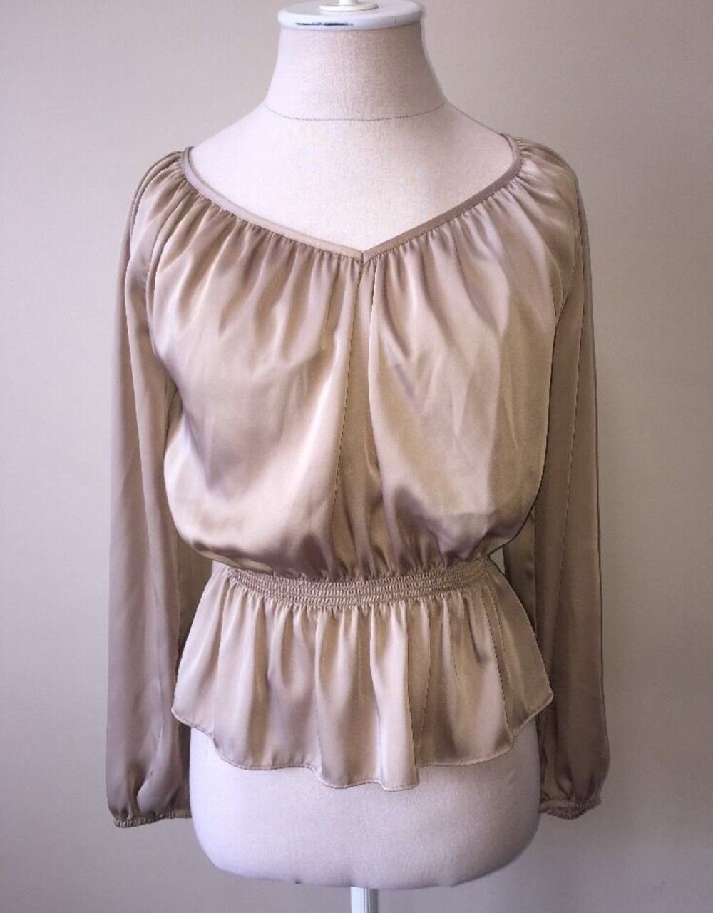 MICHAEL Michael Kors Gold Wide Neck Satin Peplum Blouse Womens P